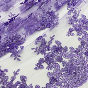 New Arrival Fashion 2025 Floral <strong>Purple</strong> Embroidery Lace Fabric <strong>Sequin</strong> Tulle Lace Embroidery Fabric for French - Product Image 4