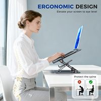 Support d'ordinateur portable réglable avec support pour téléphone, support ergonomique en acier carbone, support d'ordinateur portable portable et pliable pour bureau