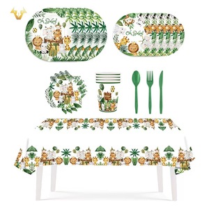 Ensemble de vaisselle jetable sur le thème des animaux de la <span class=keywords><strong>jungle</strong></span> : serviettes en <span class=keywords><strong>papier</strong></span>, gobelets en <span class=keywords><strong>papier</strong></span>, assiettes en <span class=keywords><strong>papier</strong></span>, nappes, couteaux, fourchettes, cuillères, articles jetables ZT310 - Product Image 1