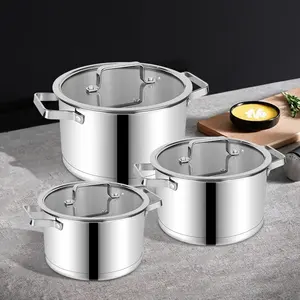 Set di pentole per zuppa in acciaio inossidabile da 6 pezzi di alta qualità con coperchio in vetro