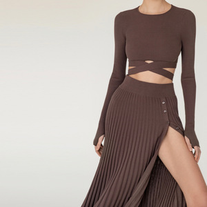 Abito T-shirt Casual da donna in <span class=keywords><strong>cotone</strong></span> 100% elegante O collo manica lunga Crop Top gonna abito estivo in <span class=keywords><strong>cotone</strong></span> Vestido 1934 - Product Image 6