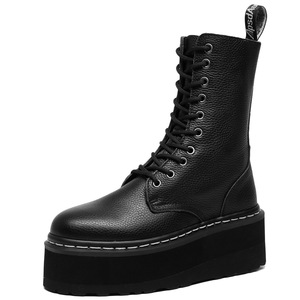 Botas de Plataforma a Media Pantorrilla para Mujer, Talla Grande, de Cuero Vacuno Genuino, Zapatos Gruesos para Mujer, Botas de Tobillo Midi, Estilo Universitario - Product Image 5