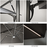 Parasol cantilever rotatif à 360 degrés avec commande au pied, inclinaison réglable à une main, pour extérieur et resort