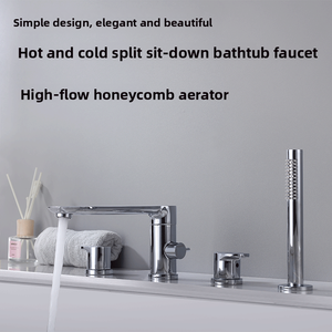 Set <span class=keywords><strong>Doccia</strong></span> a Quattro Pezzi con Beccuccio Esteso per <span class=keywords><strong>Vasca</strong></span> da Bagno, Tipo Seduto, Rubinetto <span class=keywords><strong>in</strong></span> Rame Pieno a Quattro Fori - Product Image 1