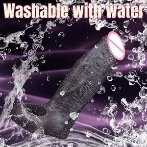 Funda de silicona suave negra para agrandamiento de pene, tipo media funda, con anillo para el pene, para retrasar la eyaculación masculina, juguete sexual para adultos. - Product Image 5