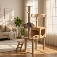 Arbre à chat multi-niveaux en bois écologique avec capsule spatiale, poteaux à gratter en sisal naturel, condo pour chat, échelle et balle de jeu pour intérieur