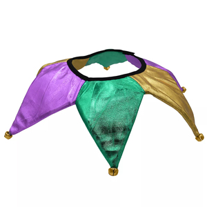 Adulte Mardi Gras Bouffon Clown <span class=keywords><strong>Arlequin</strong></span> Ensemble Chapeau Col Couvre-chaussures Jingle Bells Accessoire Kit Avec Violet Vert Jaune Couleurs - Product Image 4