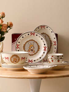 New China Manufacturer Ceramic Dinnerware <b>Sets</b> Rabbit Bow Pattern Stoneware <b>Microwave</b> Safe Dishwasher Safe - Product Image 3