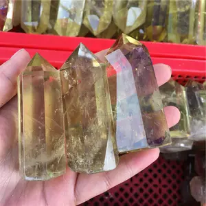 wholesale natural polished gemstone citrine points yellow quartz healing crystal tower points wand