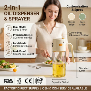 Spruzzatore e Dispenser 2 in 1 per Olio d'Oliva in Vetro con Pompa e Cannuccia, Design Separato con Principio a Leva, Ugello per BBQ - Product Image 2