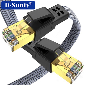 สายแพทช์คอร์ด D Sunty Cat8 แบบแบน สีเทา ถักด้วยเส้นใย 40Gbps 2000MHz FTP ทองแดงแท้ พร้อมมาตรฐาน CE RoHS - Product Image 1