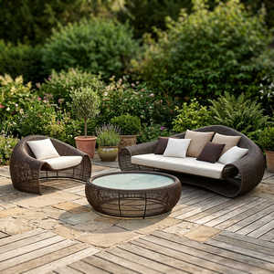 Modern Poly Rattan Outdoor Furniture Sofa Set Wicker Aluminum Frame Villa Exterior Garden Patio Apartment Hotel Living Room Hall - Product Image 3