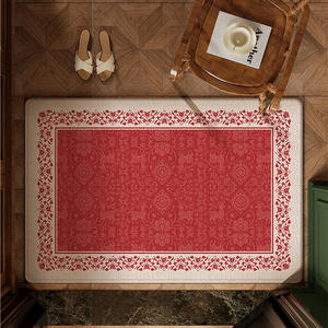 Paillasson rectangulaire rouge avec motif floral, antidérapant, en PVC, pour entrée de maison - Product Image 2