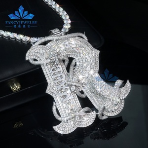 Mayorista Personalizado Hombres 925 Plata Bling D Vvs Mossanite Moissanite Diamante Iced Out Carta Colgante para Collar de Cadena de Tenis - Product Image 1