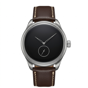 Montre de marque minimaliste sans index, cadran noir, verre <span class=keywords><strong>double</strong></span> bombé, quartz, boîtier en acier inoxydable de 20 mm, résistant à l'eau 5 ATM, bracelet en cuir pour homme - Product Image 1
