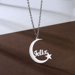 Collana con Ciondolo Luna e Stella Personalizzabile con <span class=keywords><strong>Nome</strong></span>, Placcata in Oro 18K, Catena a Maglie per Donne, Gioielli Classici da Festa in Acciaio Inossidabile - Product Image 2