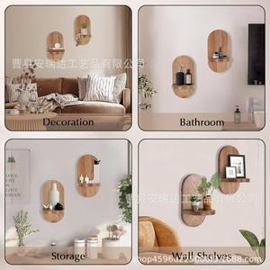 Wooden <b>Wall</b> <b>Mounted</b> <b>Shelf</b> Round Shape Single Layer For Home Decoration And Storage - Product Image 2