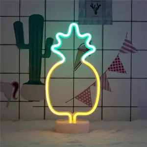 Sinais de abacaxi neon de led, luminária led neon com base de suporte para material de festa, acessório de decoração de quartos para meninas