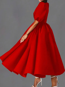 Vendita calda abiti da sera moda donna elegante Casual manica a sbuffo abiti da sera con cintura - Product Image 3