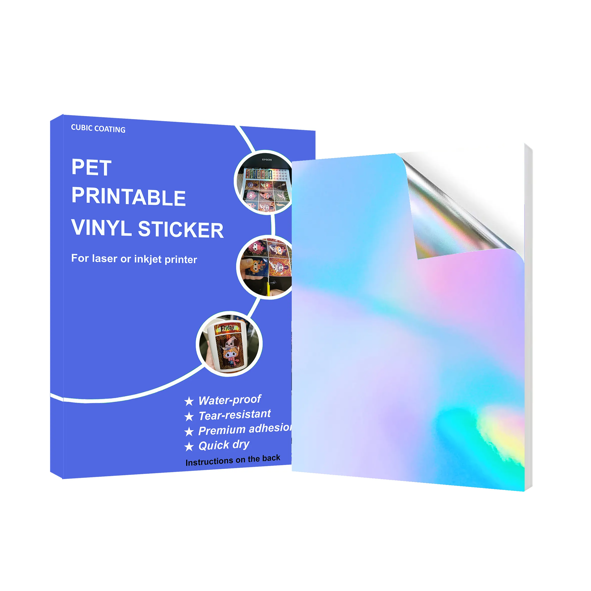 Adesivo impermeabile bianco stampabile Premium carta adesiva in vinile stampabile autoadesiva PET/PP per stampante Laser e a getto d'inchiostro