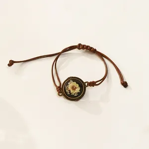 Nuovi gioielli in resina braccialetti in corda di cera Vintage fiori secchi ciondoli personalizzati per bracciale