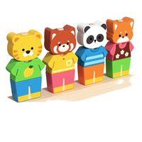 Juguete de Bloques de Madera para Vestir Animales, Figuras de Tigre, Panda y Zorro, Juguete Educativo de Clasificación para Niños Pequeños
