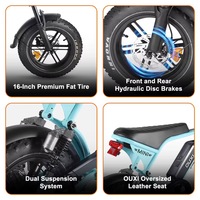 Vélo électrique OUXI V8 Mini 16 pouces à pneus larges, 36V 250W/350W, frein hydraulique, pour adultes et adolescents, disponible en entrepôt étranger