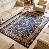 Tapis d'intérieur en laine à poils longs, bleu, motif floral chinois traditionnel en serpentin, tissé et noué à la main, épais, antidérapant et écologique