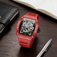 Montre sport à quartz de luxe pour homme ONOLA 3827C - Cadran squelette en forme de barillet, lumineux, étanche, bracelet en silicone, style business