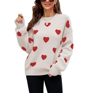 Winter Valentine's Day Love Pullover Women's Knit Sweater Casual O Neck Loose Pullover Sweater Women