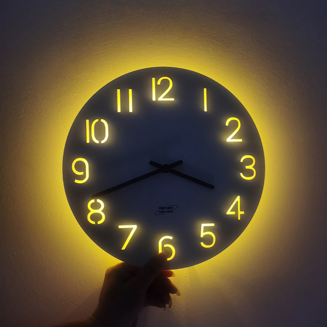 Modern Fashion Simple White Wall Clock With LED Light  Home Decoration Round Mdf Wood Clocks Custom