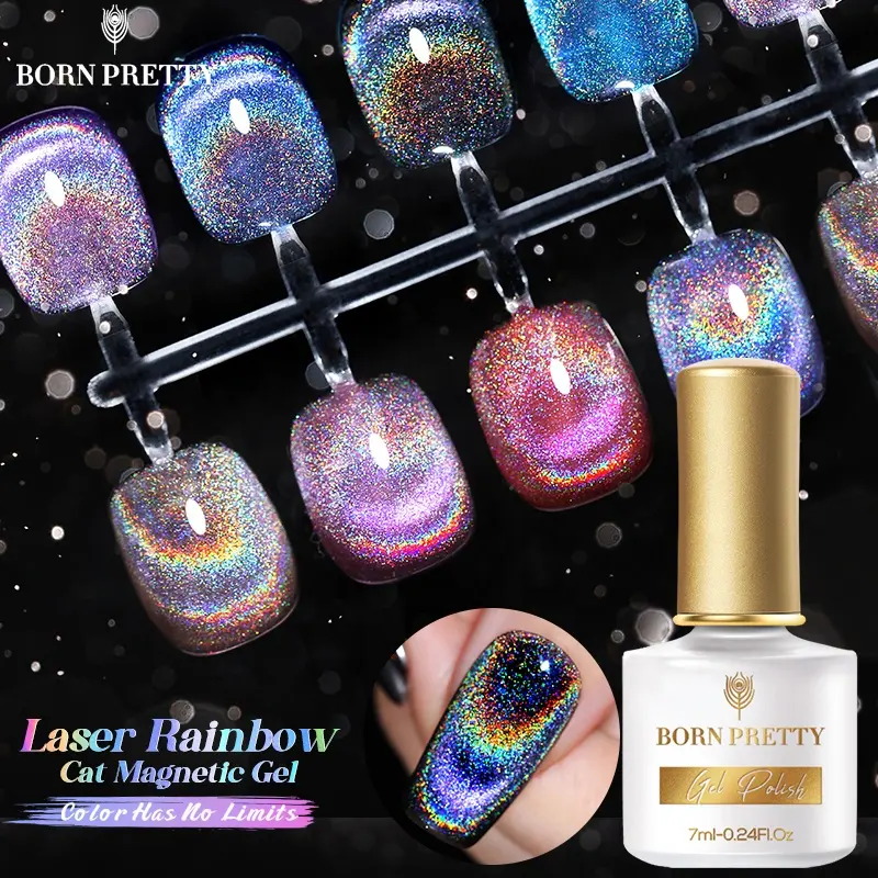 BORN PRETTY Rainbow Gel Polish 1 Bottle Magic Nail Gel Polish Colorful Cat Eye Magnetic Soak Off UV Nail Gel Polish