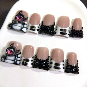 <span class=keywords><strong>Uñas</strong></span> postizas acrílicas de alta calidad hechas a mano, estilo pato corto, <span class=keywords><strong>blanco</strong></span> y negro, <span class=keywords><strong>con</strong></span> ojo turco francés, para venta al por mayor - Product Image 3