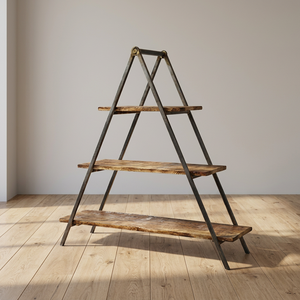 Double Tier Wood and Metal Triangle <b>Wall</b> <b>Mounted</b> Eco-Friendly Black Non-Folding Living Room Flower Pot <b>Shelf</b> - Product Image 2