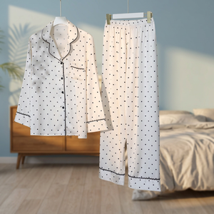 Ensemble de pyjama pour femmes en satin de soie glacé, cardigan à manches longues respirant et doux, luxe léger, printemps-automne, ODM personnalisé - Product Image 3