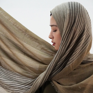 2024 vente chaude islamique Viscose Voile coton écharpe voile ombragé châle rayures sale teinture instantanée Hijabs Turbans pour les femmes musulmanes - Product Image 4