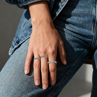 Bague empilable réglable en argent sterling S925, turquoise rétro, mode européenne et américaine, luxe léger pour femmes