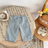 Pantalones Vaqueros Cortos para Bebés de Marca Privada, Suaves y Duraderos, con Bolsillos Deshilachados, Jeans para Niños Pequeños, Conjuntos Personalizados