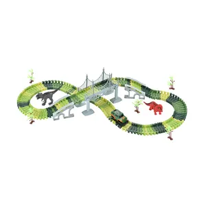 Buona qualità 192 pezzi B/O Set di piste elettriche divertenti accessori per dinosauri Set di giocattoli creativi per bambini in plastica per auto da pista
