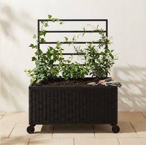 Support de plante en osier amovible à l'aspect naturel pour jardin extérieur, balcon, véranda, mobilier de jardin avec cadre en acier durable thermolaqué - Product Image 1