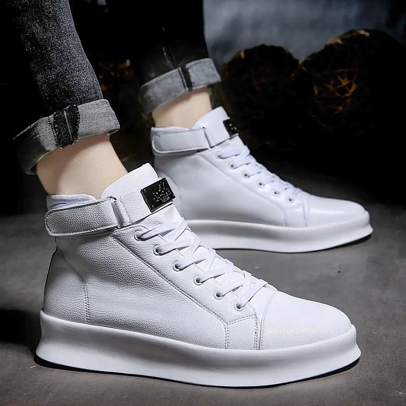 custom logo New Fashion Outdoor Men Casual Shoes Adult Comfortable Sneakers high top Black white Man Walking Trainers man's boot