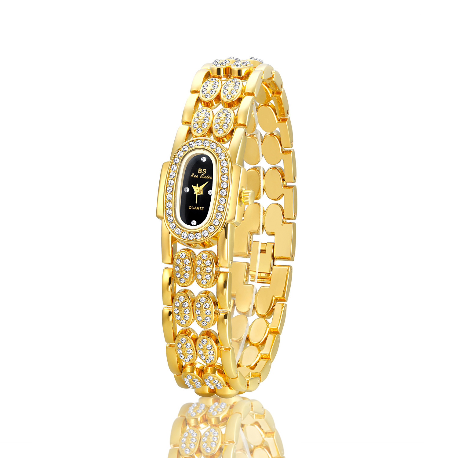 2024 Luxury Gold Plated Hand Jewelry Alloy Zircon Quartz Watch for Ladies Woman