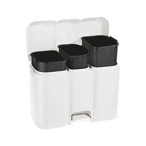 Cestino per rifiuti a tre scomparti da 13,8 e 13 litri bianco con apertura a pedale per la raccolta differenziata - Product Image 1