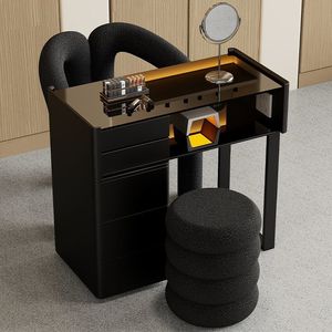 Ensemble table et chaise de manucure en verre noir, double poste de travail pour salon de beauté avec tiroirs de rangement - Product Image 5
