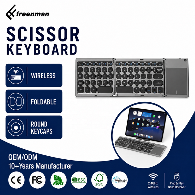 New Ultra Slim Mini Rechargeable Wireless 2.4G BT Portable Wireless Folding Scissor Keyboards
