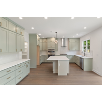 Armoire de cuisine Shaker sur mesure vert menthe avec boîte en contreplaqué, cadre en bois massif avec porte vitrée et installation rapide