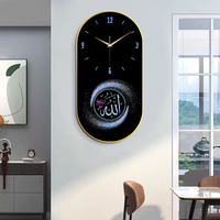 Jam dinding porselen kristal Islam, hadiah kalender Islam, seni dinding cetak kaligrafi tampilan jarum senyap