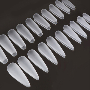 Pro precio de fábrica proveedor hecho a mano 10 piezas rojo claro prensa en las uñas estilo francés para los dedos de las mujeres - Product Image 5