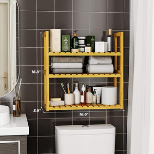 Étagères de rangement pour salle de bain en <span class=keywords><strong>bambou</strong></span>, à poser au-<span class=keywords><strong>dessus</strong></span> des toilettes, 3 niveaux, organisateur mural, économiseur d'espace, armoire - Product Image 1