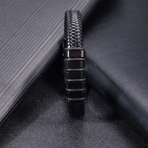 Men's Stainless Steel <b>Leather</b> <b>Bracelet</b> 7.5 8.5 9 Inches Magnetic Buckle Fashion Jewelry - Product Image 2